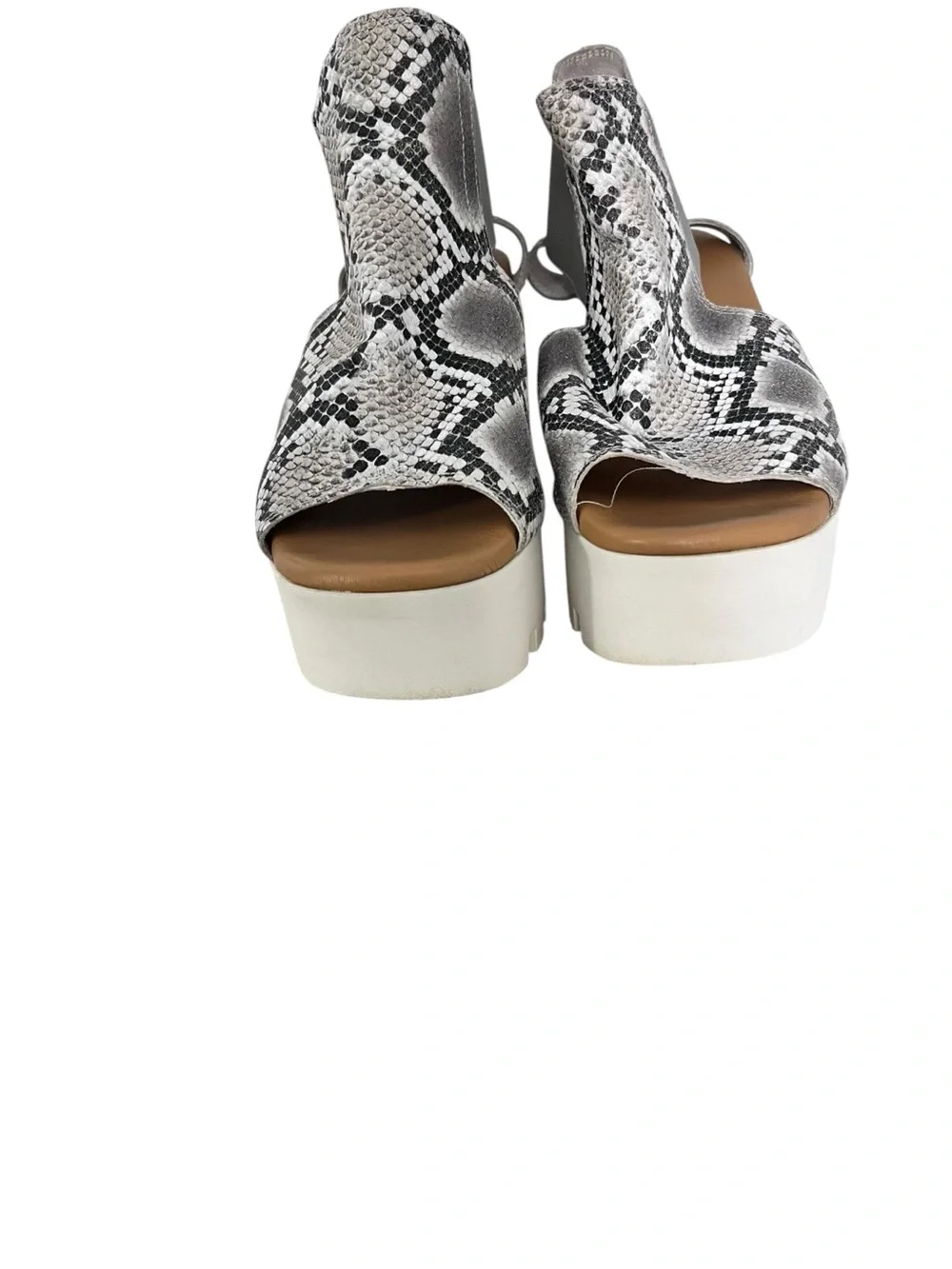 Womens Snake-Print Platform Wedge Sandals in Black & White sz 8